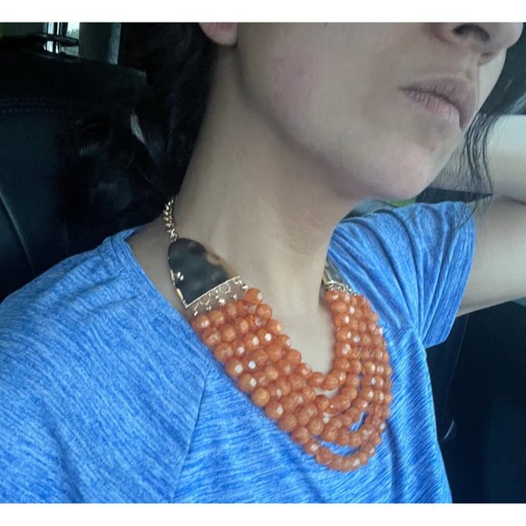 Large bead necklace big burnt orange statement chunky sienna bead caramel big - Picture 2 of 5
